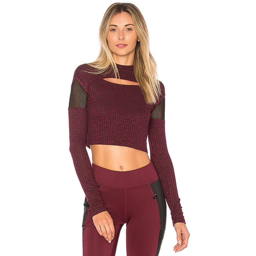 Lukka Lux Revolve Da Bomb Crop Top S Small OxBlood Mock Neck Ribbed Mesh Panels